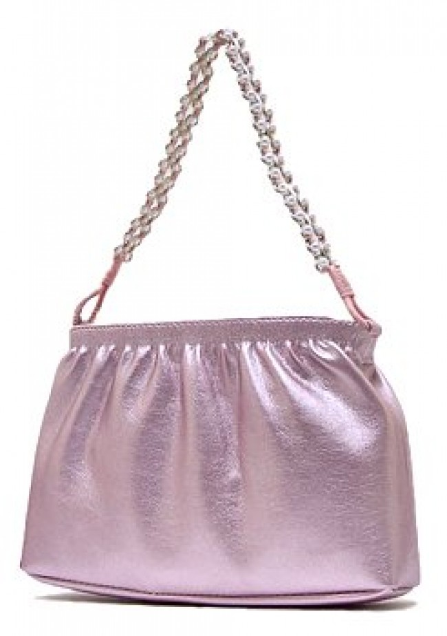 Evening Bag - Metallic w/ Faux Pearl Strap - Pink - BG-MP934PK